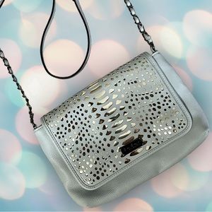 bebe Women’s Grey Metallic Chain Crossbody Bag Purse